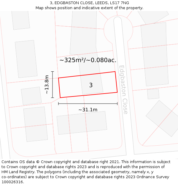 3, EDGBASTON CLOSE, LEEDS, LS17 7NG: Plot and title map