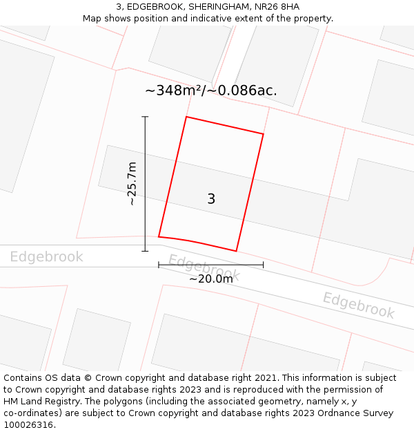 3, EDGEBROOK, SHERINGHAM, NR26 8HA: Plot and title map
