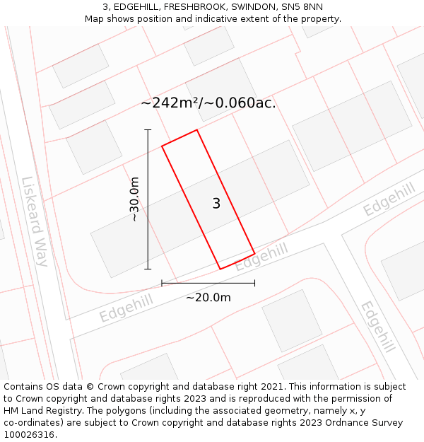 3, EDGEHILL, FRESHBROOK, SWINDON, SN5 8NN: Plot and title map