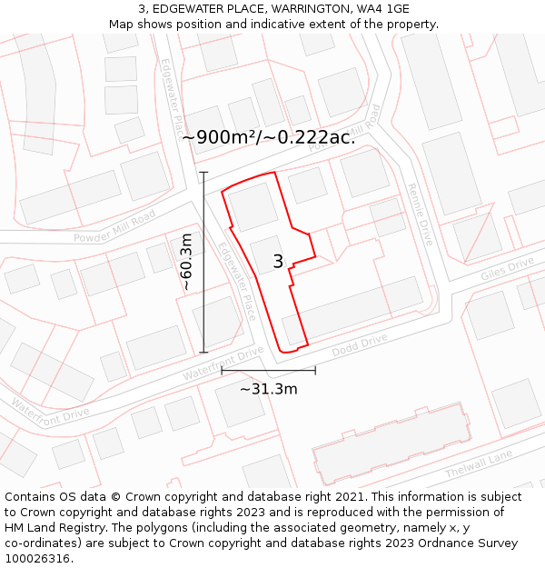 3, EDGEWATER PLACE, WARRINGTON, WA4 1GE: Plot and title map