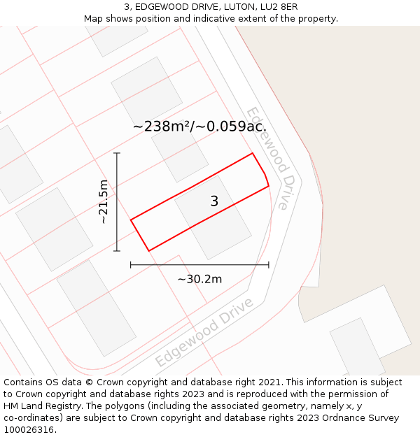 3, EDGEWOOD DRIVE, LUTON, LU2 8ER: Plot and title map
