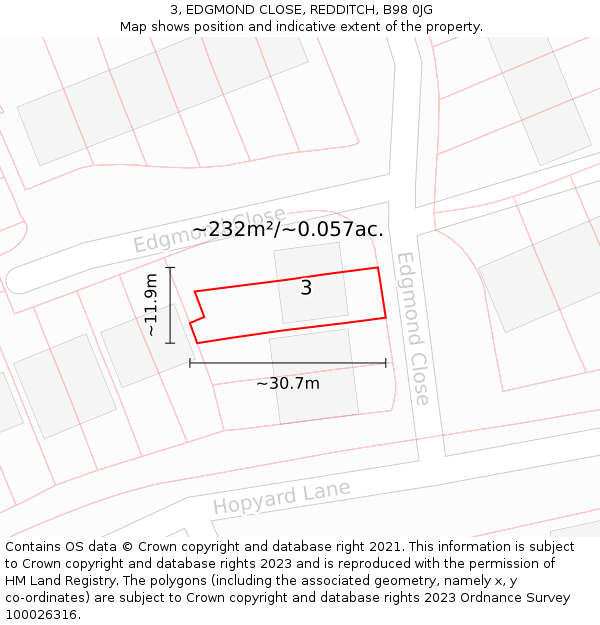 3, EDGMOND CLOSE, REDDITCH, B98 0JG: Plot and title map