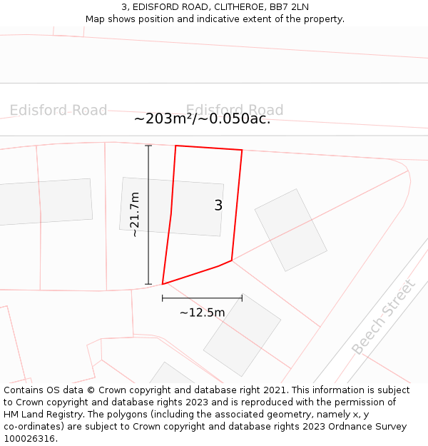 3, EDISFORD ROAD, CLITHEROE, BB7 2LN: Plot and title map