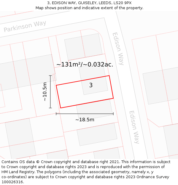 3, EDISON WAY, GUISELEY, LEEDS, LS20 9PX: Plot and title map
