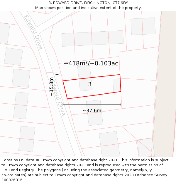 3, EDWARD DRIVE, BIRCHINGTON, CT7 9BY: Plot and title map