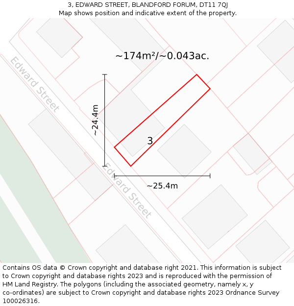 3, EDWARD STREET, BLANDFORD FORUM, DT11 7QJ: Plot and title map