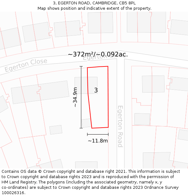 3, EGERTON ROAD, CAMBRIDGE, CB5 8PL: Plot and title map
