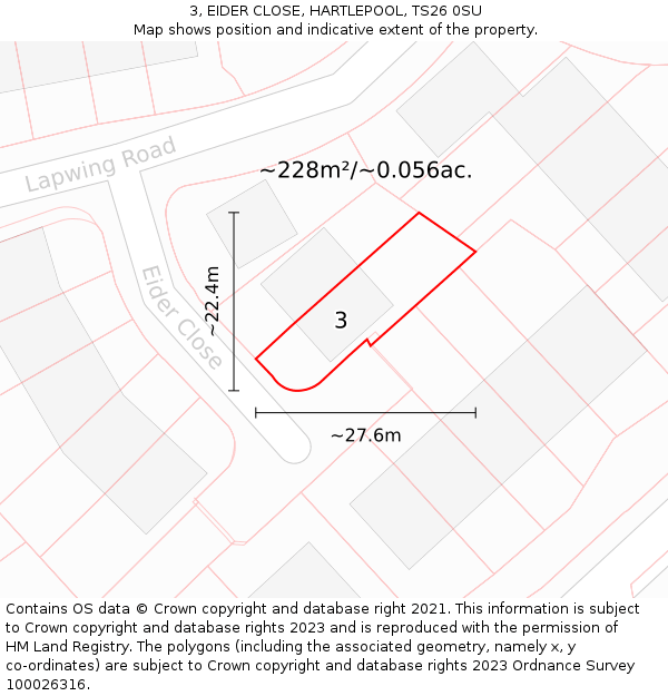 3, EIDER CLOSE, HARTLEPOOL, TS26 0SU: Plot and title map