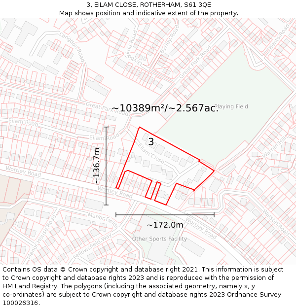 3, EILAM CLOSE, ROTHERHAM, S61 3QE: Plot and title map