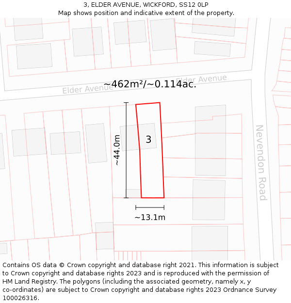 3, ELDER AVENUE, WICKFORD, SS12 0LP: Plot and title map
