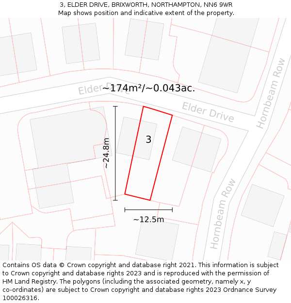 3, ELDER DRIVE, BRIXWORTH, NORTHAMPTON, NN6 9WR: Plot and title map