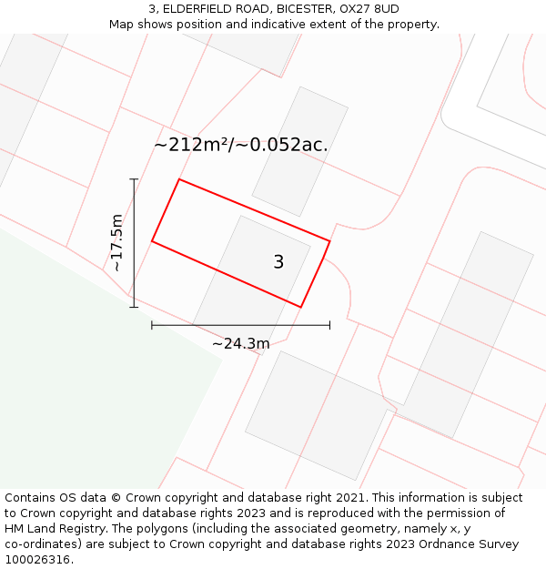 3, ELDERFIELD ROAD, BICESTER, OX27 8UD: Plot and title map