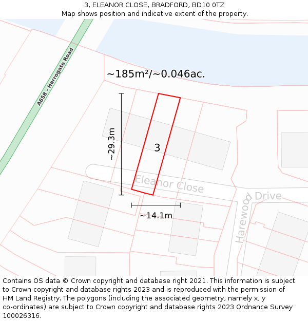 3, ELEANOR CLOSE, BRADFORD, BD10 0TZ: Plot and title map