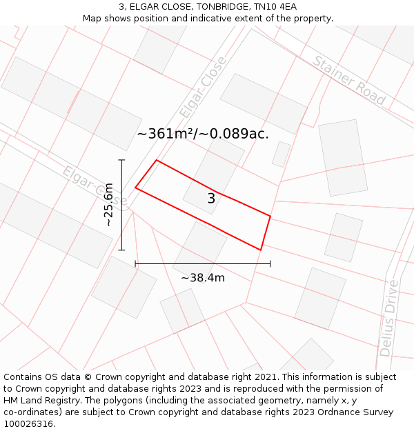 3, ELGAR CLOSE, TONBRIDGE, TN10 4EA: Plot and title map