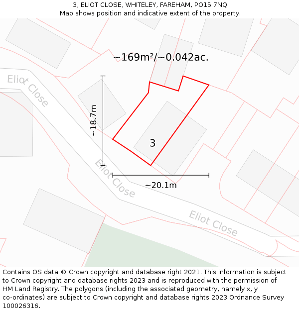 3, ELIOT CLOSE, WHITELEY, FAREHAM, PO15 7NQ: Plot and title map