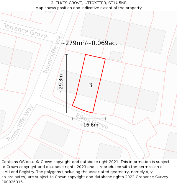 3, ELKES GROVE, UTTOXETER, ST14 5NR: Plot and title map