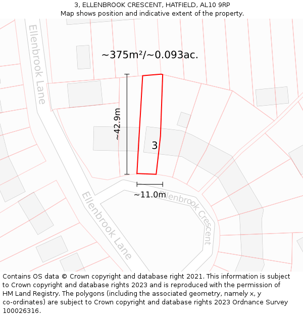 3, ELLENBROOK CRESCENT, HATFIELD, AL10 9RP: Plot and title map