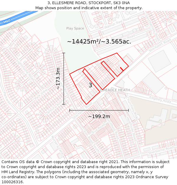 3, ELLESMERE ROAD, STOCKPORT, SK3 0NA: Plot and title map
