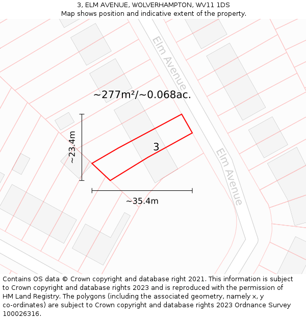 3, ELM AVENUE, WOLVERHAMPTON, WV11 1DS: Plot and title map
