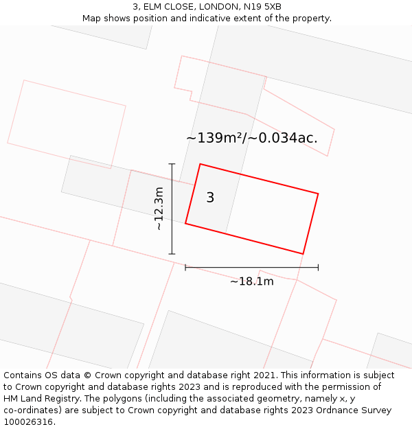 3, ELM CLOSE, LONDON, N19 5XB: Plot and title map
