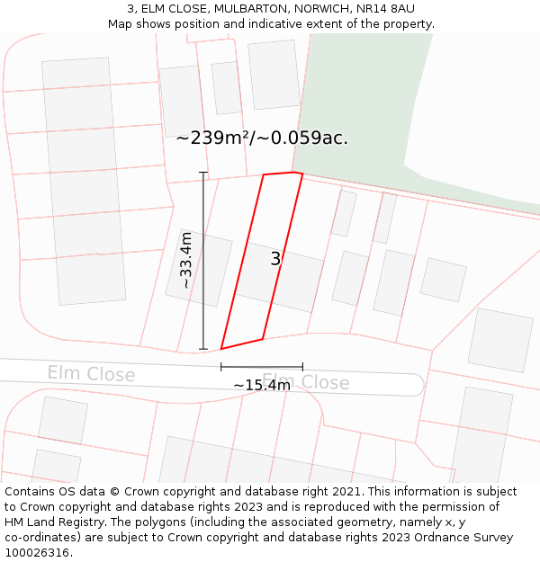 3, ELM CLOSE, MULBARTON, NORWICH, NR14 8AU: Plot and title map