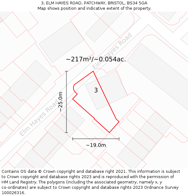 3, ELM HAYES ROAD, PATCHWAY, BRISTOL, BS34 5GA: Plot and title map