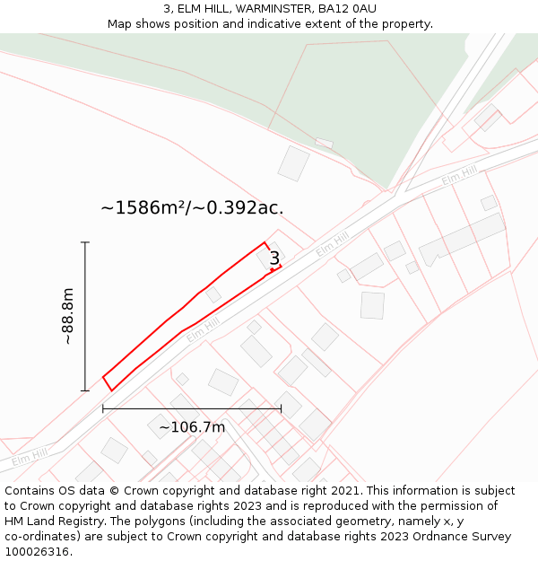 3, ELM HILL, WARMINSTER, BA12 0AU: Plot and title map