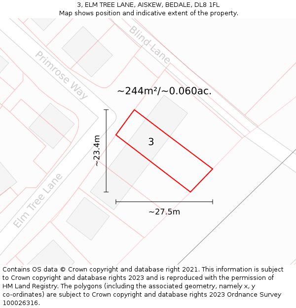 3, ELM TREE LANE, AISKEW, BEDALE, DL8 1FL: Plot and title map