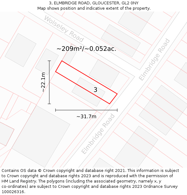 3, ELMBRIDGE ROAD, GLOUCESTER, GL2 0NY: Plot and title map