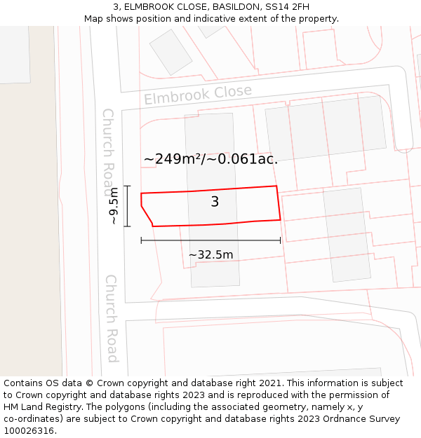 3, ELMBROOK CLOSE, BASILDON, SS14 2FH: Plot and title map