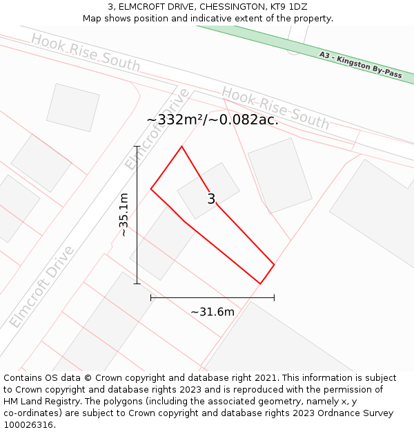 3, ELMCROFT DRIVE, CHESSINGTON, KT9 1DZ: Plot and title map