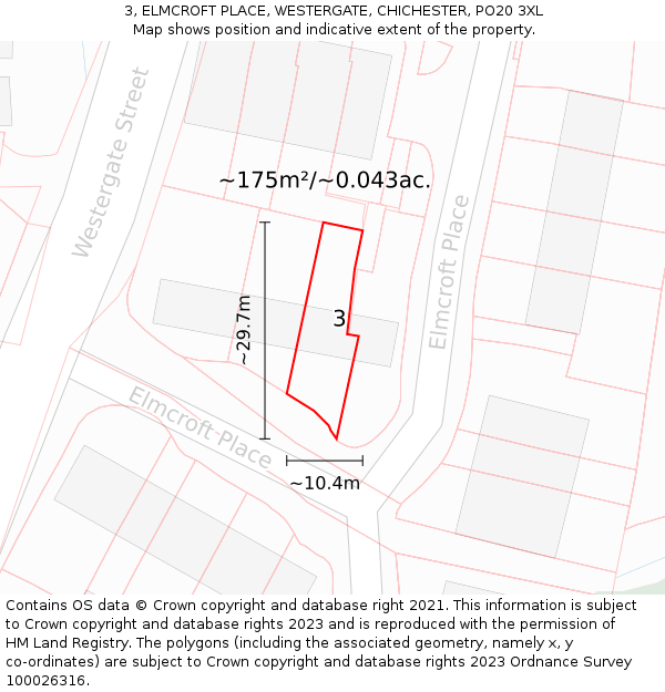 3, ELMCROFT PLACE, WESTERGATE, CHICHESTER, PO20 3XL: Plot and title map