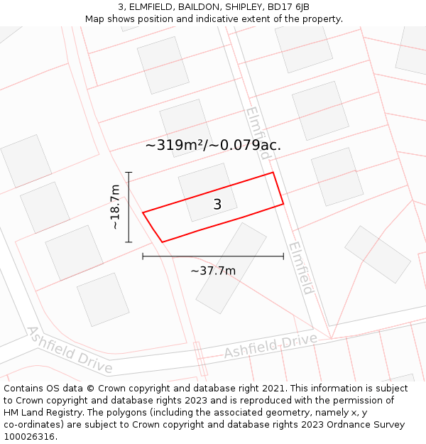 3, ELMFIELD, BAILDON, SHIPLEY, BD17 6JB: Plot and title map