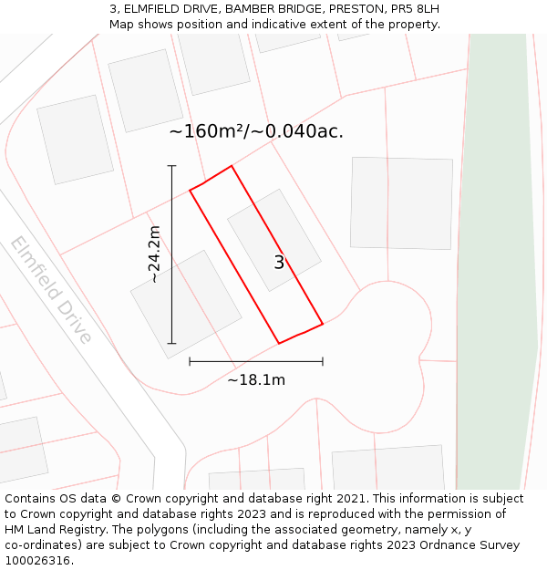 3, ELMFIELD DRIVE, BAMBER BRIDGE, PRESTON, PR5 8LH: Plot and title map