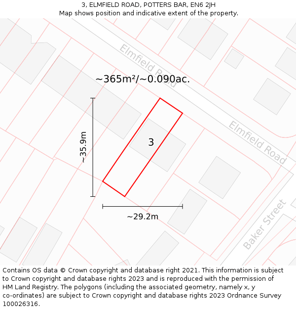 3, ELMFIELD ROAD, POTTERS BAR, EN6 2JH: Plot and title map