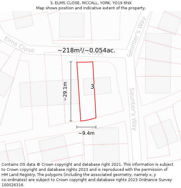 3, ELMS CLOSE, RICCALL, YORK, YO19 6NX: Plot and title map
