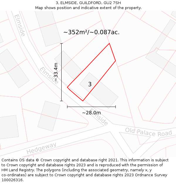 3, ELMSIDE, GUILDFORD, GU2 7SH: Plot and title map