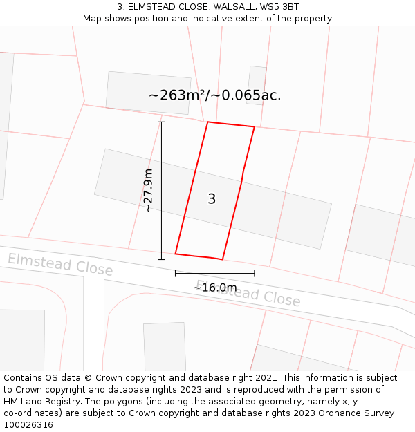 3, ELMSTEAD CLOSE, WALSALL, WS5 3BT: Plot and title map