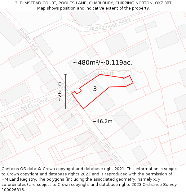 3, ELMSTEAD COURT, POOLES LANE, CHARLBURY, CHIPPING NORTON, OX7 3RT: Plot and title map