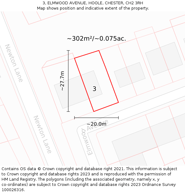 3, ELMWOOD AVENUE, HOOLE, CHESTER, CH2 3RH: Plot and title map
