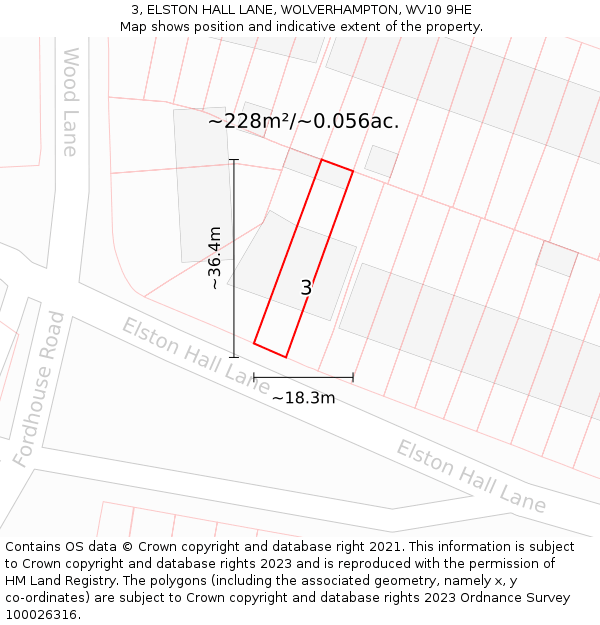 3, ELSTON HALL LANE, WOLVERHAMPTON, WV10 9HE: Plot and title map