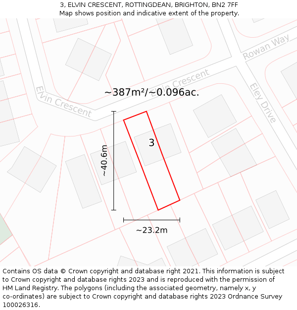 3, ELVIN CRESCENT, ROTTINGDEAN, BRIGHTON, BN2 7FF: Plot and title map