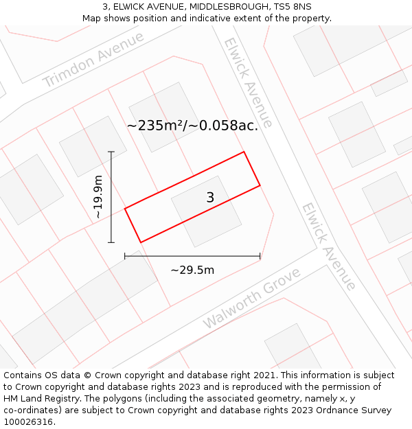 3, ELWICK AVENUE, MIDDLESBROUGH, TS5 8NS: Plot and title map