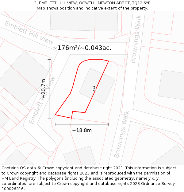 3, EMBLETT HILL VIEW, OGWELL, NEWTON ABBOT, TQ12 6YP: Plot and title map