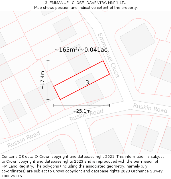 3, EMMANUEL CLOSE, DAVENTRY, NN11 4TU: Plot and title map