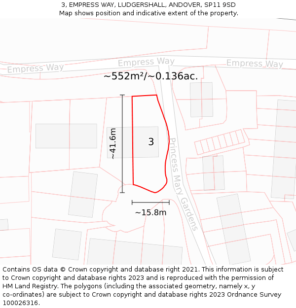 3, EMPRESS WAY, LUDGERSHALL, ANDOVER, SP11 9SD: Plot and title map