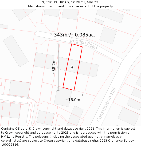 3, ENGLISH ROAD, NORWICH, NR6 7RL: Plot and title map