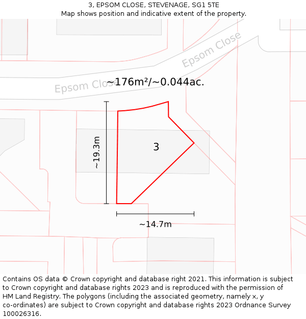 3, EPSOM CLOSE, STEVENAGE, SG1 5TE: Plot and title map