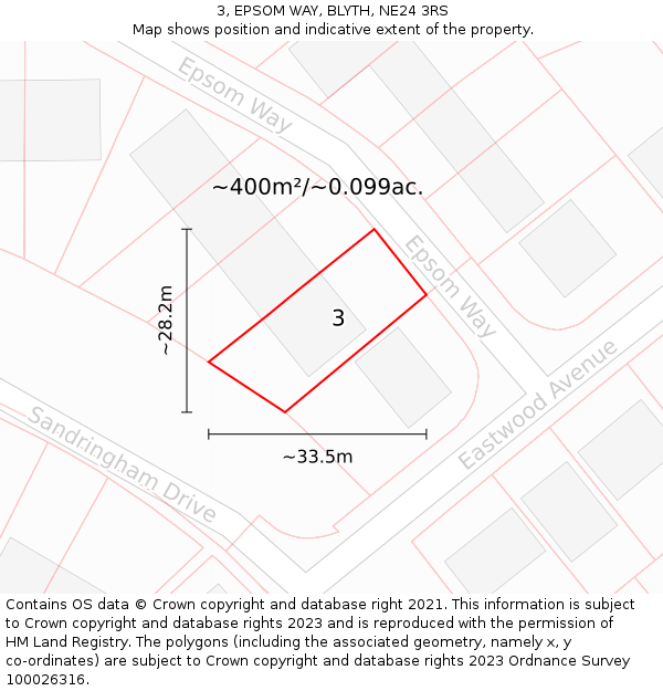 3, EPSOM WAY, BLYTH, NE24 3RS: Plot and title map