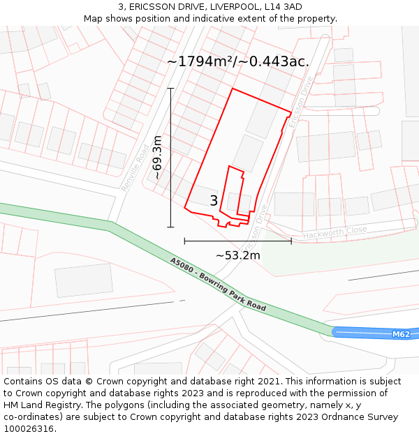 3, ERICSSON DRIVE, LIVERPOOL, L14 3AD: Plot and title map